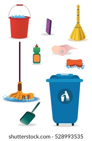 cleaning icons ,bucket, broom ,dustpan