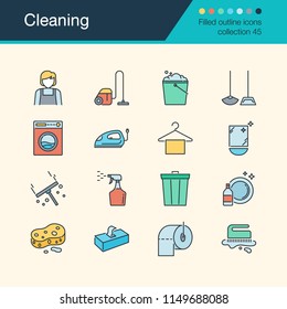 Cleaning icons. Filled outline design collectiont 45. For presentation, graphic design, mobile application, web design, infographics. Vector illustration.