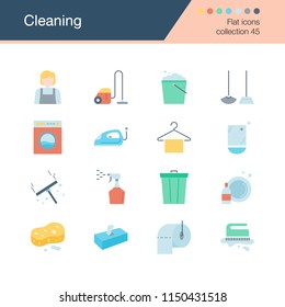 Cleaning icons. Flat design collection 45. For presentation, graphic design, mobile application, web design, infographics. Vector illustration.