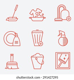 Cleaning Icons, flat design, thin line style