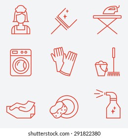 Cleaning Icons, Flat Design, Thin Line Style