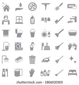 Cleaning Icons. Gray Flat Design. Vector Illustration.