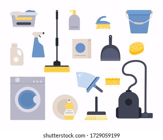 Cleaning icons. Housekeeping and Room Service, Cleaning Service. Flat design style.