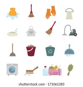 Cleaning icons isolated on white background