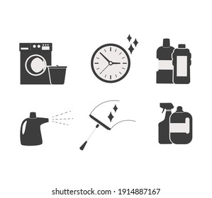 Cleaning icons. Laundry, Window sponge and Vacuum cleaner. Washing machine classic icon set. Quality set. Vector