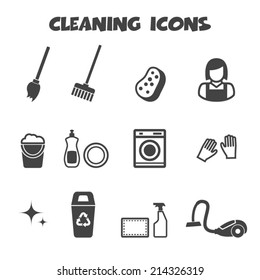 cleaning icons, mono vector symbols