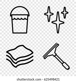 Cleaning icons set. set of 4 cleaning outline icons such as window squeegee, bucket, clean