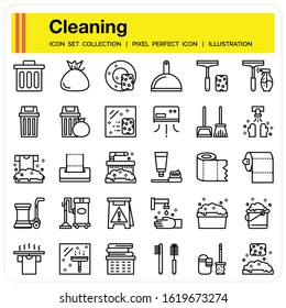 Cleaning icons set, design pixel perfect icons set. web design element UI and UX, mobile app
