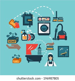 Cleaning  Icons Set in Flat Design Style.
