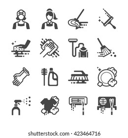 Cleaning Icons Set. Included the icons as clean, washing, scrub, maid, housekeeper, hygiene and more.