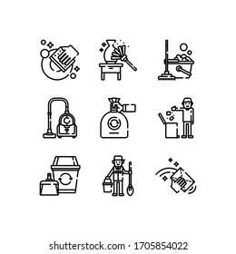 Línea de conjunto de iconos de limpieza - vector
