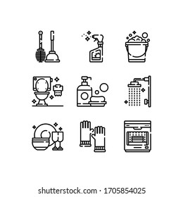 Cleaning icons set line - vector