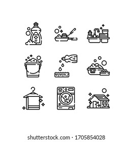 Línea de conjunto de iconos de limpieza - vector