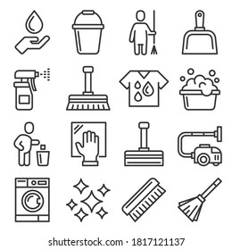 Cleaning Icons Set on White Background. Vector