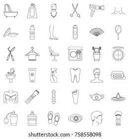Cleaning icons set. Outline style of 36 cleaning vector icons for web isolated on white background