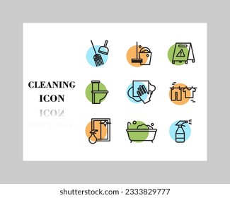 Cleaning Icons Set. UI Pixel Perfect Well-crafted Vector Thin Line Icons. The illustrations are a vector.