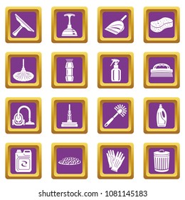 Cleaning icons set vector purple square isolated on white background 