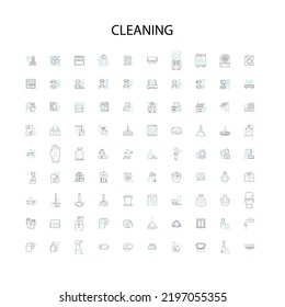 cleaning icons, signs, outline symbols, concept linear illustration line collection