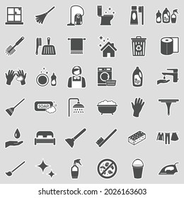 Cleaning Icons. Sticker Design. Vector Illustration.