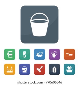 Cleaning icons. vector collection filled cleaning icons such as bucket, wiping, scraper, brush, floor cloth