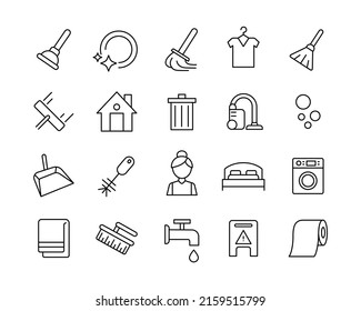 Cleaning Icons - Vector Line. Editable Stroke. 