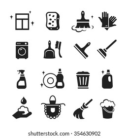 Cleaning Icons Vector Set.  Hygiene Tools Signs Or Symbols