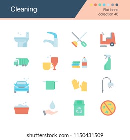 Cleaning icons.Flat design collection 46. For presentation, graphic design, mobile application, web design, infographics. Vector illustration.