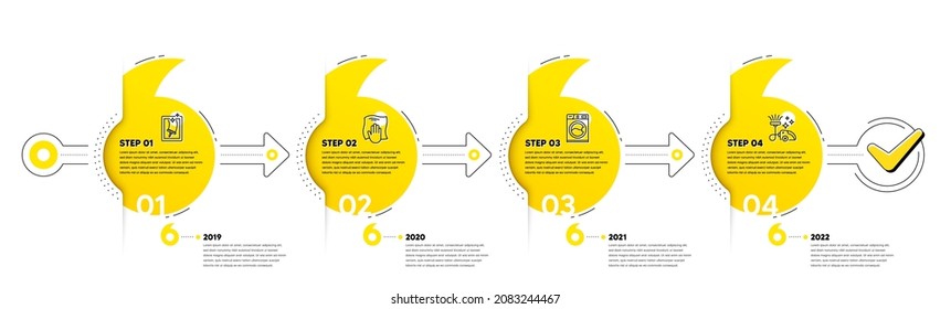 Cleaning Infographic timeline with 4 steps. Quotes journey path infographics. Workflow process diagram with Clean window, Wipe cloth, Washing machine and Vacuum cleaner line icons. Vector