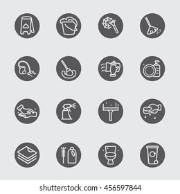 Cleaning in-house black circle line icon