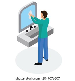 ilustración vectorial de caracteres isométricos de limpieza