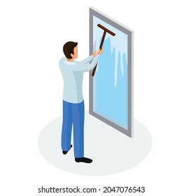 cleaning isometric characters vector illustration
