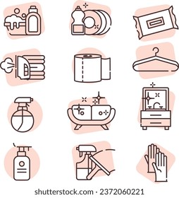 Limpieza de elementos, ilustración o icono, vector sobre fondo blanco.