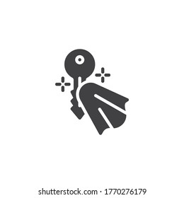 Reinigen Sie die Schlüssel mit einem Wischersymbol. volles Flachzeichen für mobiles Konzept und Webdesign. Schlüsselsymbol der Desinfektionsbrille. Symbol, Logo-Abbildung. Vektorgrafik