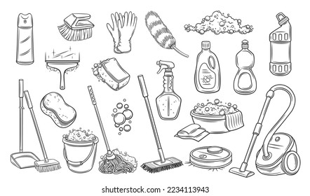 Premium Vector  Set of cleaning equipment house cleaning service tools  vector illustration