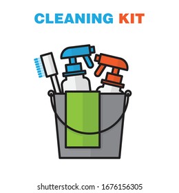 cleaning kit, Cleaning supplies still life. Cleaning equipment in flat design. illustration.