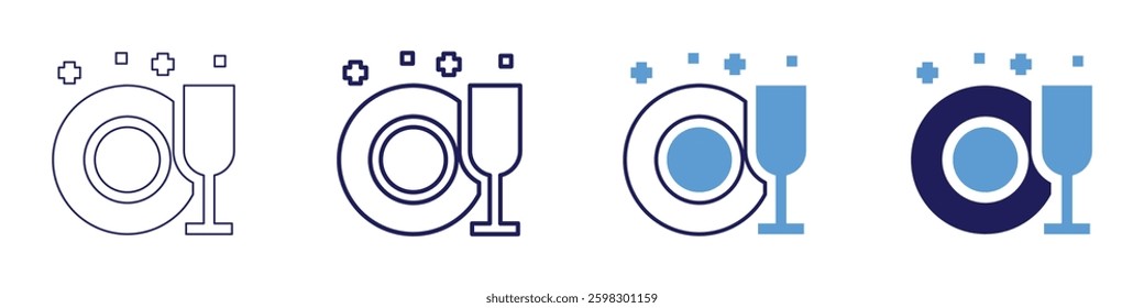 Cleaning a kitchen icon in 4 different styles. Thin Line, Line, Bold Line, Duotone. Duotone style. Editable stroke.