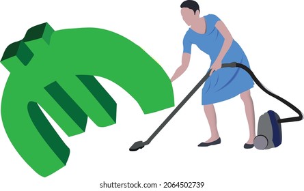 cleaning lady cleans under euro sign