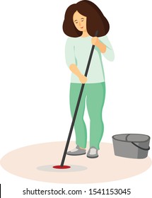 cleaning lady with a floor mop in the hands - vector illustration