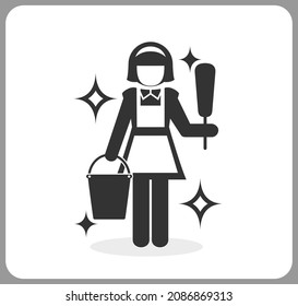 Cleaning Lady Icon In Vector Illustration. Cleaning Service Worker Pictogram Icon, Time To Clean The House.