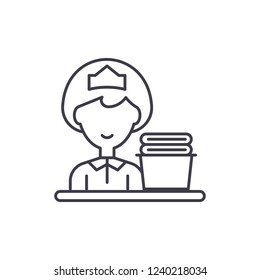 Cleaning lady line icon concept. Cleaning lady vector linear illustration, symbol, sign