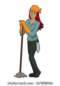 cleaning lady with a mop