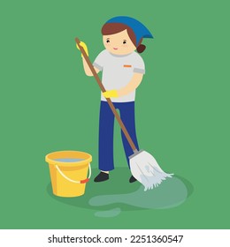 Cleaning lady mopping the floor