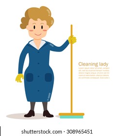 Cleaning lady. Profession. Vector isolated illustration. Cartoon character