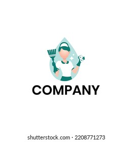 Cleaning Lady Service Woman Maid Logo Template