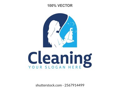 Cleaning Lady Service Woman Maid. logo design