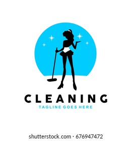 Cleaning lady service woman maid logo template