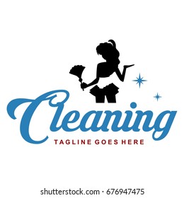 Cleaning lady service woman maid logo template