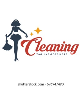 Cleaning Lady Service Woman Maid Logo Template