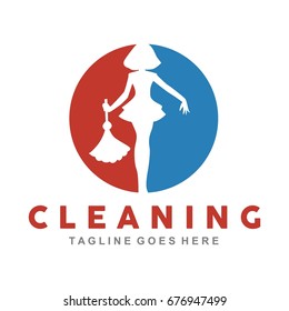 Cleaning Lady Service Woman Maid Logo Template