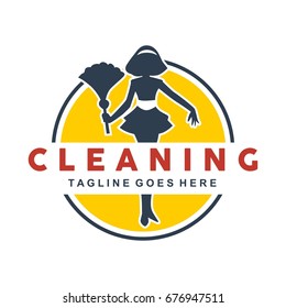 Cleaning lady service woman maid logo template